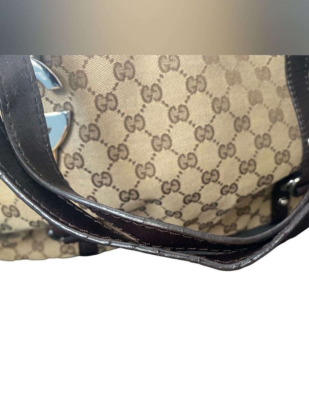 Gucci Beige Monogram Two Shoulder Bag Strap with Dark Brown Leather Trim - Picture 3 of 15
